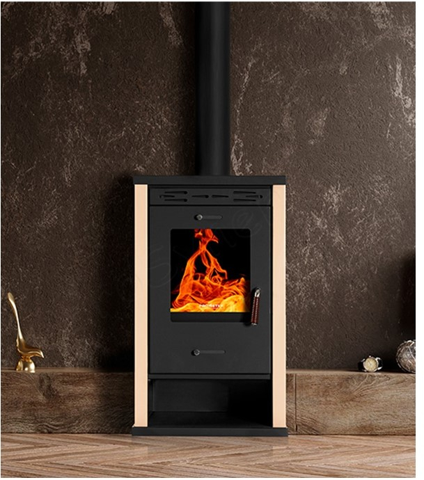 Eko3 - Poêle à bois ecodesign, classe A+, 12 kW, rendement > 82%, LxPxH = 530x440x890, jaquette Ivoire