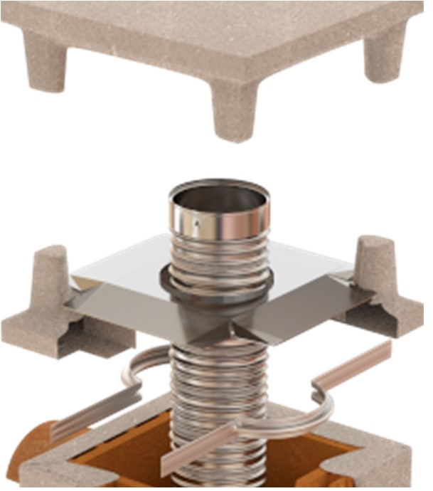 Plaque d´étanchéité Inox souche conduit cheminée maçonné (cape italienne) carré sections : 200x200 ou 250x250 ou 300x300mm - passage tubage Ø 100/106 ou 110/116mm