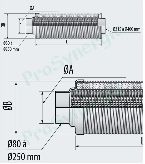 Silencieux circulaire  SIL FLEX Alu - Ø 80  mm - Longueur 100 cm