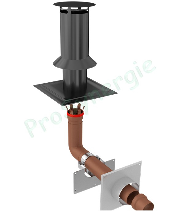Terminal de cheminée C9 pour conduit Technaflon Ø 100 mm Inox Laqué noir Hauteur 40 cm, embase carrée 35x35 cm, + joint d´étanchéité flexible