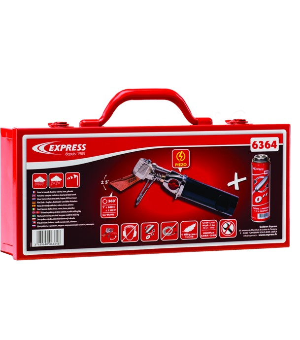 Coffret Fer à souder couvreur Piezo autonome à cartouche avec 1 panne turbo et 2 cartouches + Injecteur de rechange + Flacon