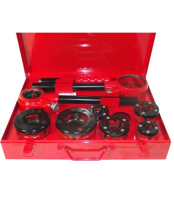 Coffret de filière manuelle 2 Cages 1 cliquet + bras en 2 et 3 parties -Têtes BSPT Droite 1/2-3/4-1-1.1/4-1.1/2-2´´