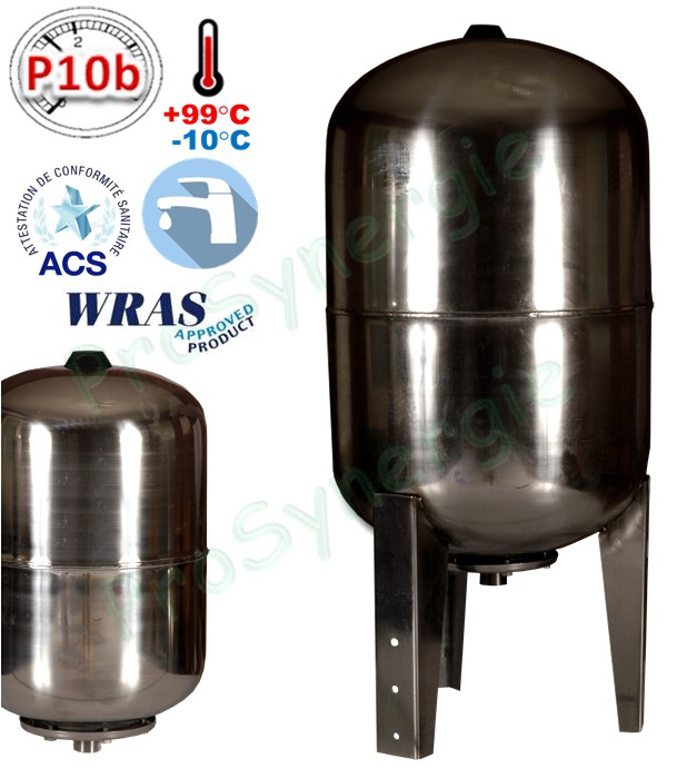 Vases sanitaires Inox vertical à bride et vessie démontable ACS pour eau potable froide ou chaude - Série Ultra-Pro (Gitralinox) 25 à 100 litres