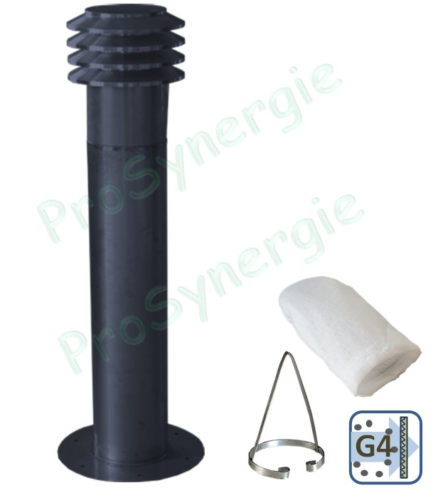 Borne de prise d´air Élégance H=1200mm pour échangeur Øext. 200mm - Galva laqué couleur noir (Déstockage Chapeau ancien modèle) + filtre à poche G4
