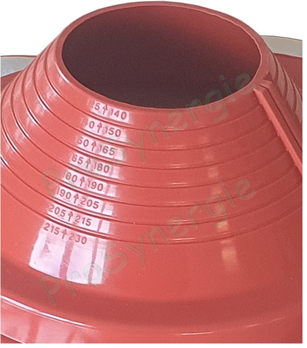 Etanchéité souple SolFlexe Silicone rouge (200 °C maxi) Ø 5 à 760 mm - Ouverture latérale possible - Avec embase carrée - Pour sortie de toiture