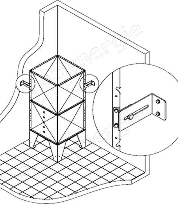 Jeux de 2 pattes de fixation murales réglables (45 à 145 mm) pour silo galva