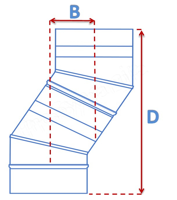Coude 30° Acier émaillé noir mat, Ø 153 mm pour tuyau de poêle Standard, 2 coudes = dévoiement 9 cm, hauteur utile 35 cm