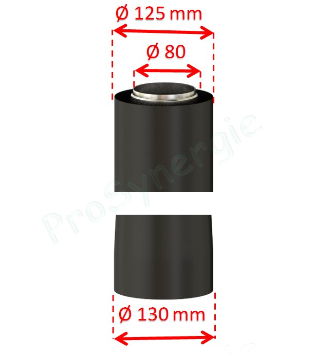 Kit raccordement façade Pellet concentrique - Øint/ext. 80/125 mm - Raccordement 80/130 mm dessus