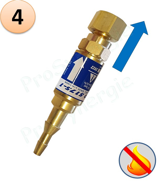 Raccord anti-retour pare flamme SafeGuard 2 - Montage Chalumeau - Oxygène - Entrée Tuyau 6-10 - Sortie M16x1,5 (droite)