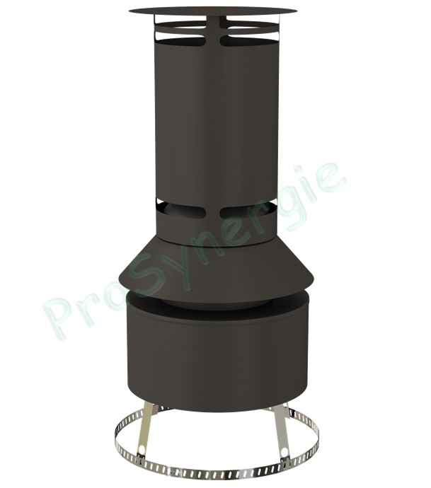 Terminal mitron pour conduit Technaflon Ø  80 mm Inox Laqué noir Hauteur 45 cm, embase carrée 35x35 cm, + joint d´étanchéité flexible