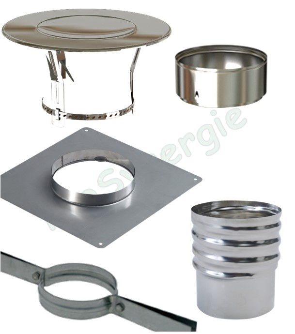 Kit accessoires (chapeau, plaque d´étancheité carrée, collier et raccord) raccordement plafond d´un Tubage Flexible Ø 100/106 mm