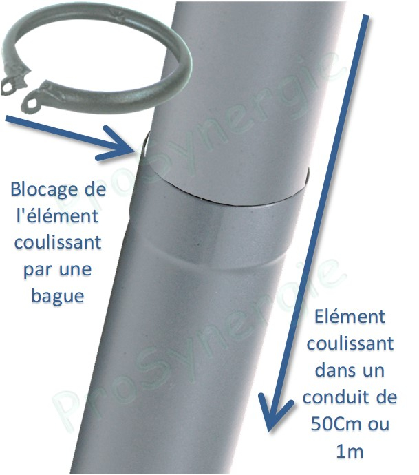 Tuyau de poêle coulissant (dans autre tuyau rétreint + bague blocage) acier 1mm émaillé noir mat Ø 125mm longueur 50cm (de 6 à 36cm utile)