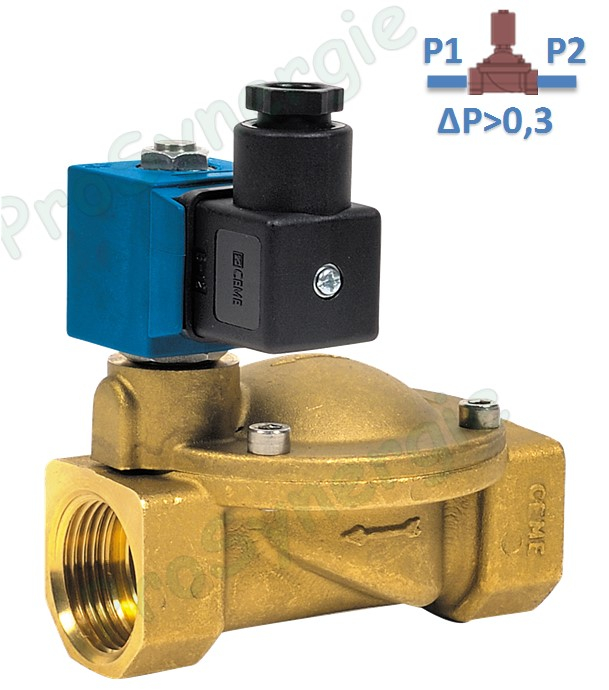 Electrovanne Laiton Normalement Ouvert Delta P = 0.3 (commande assistée) - raccord F Ø 1´´1/4 - Membrane NBR - Bobine 230Vca 50Hz et Connecteur