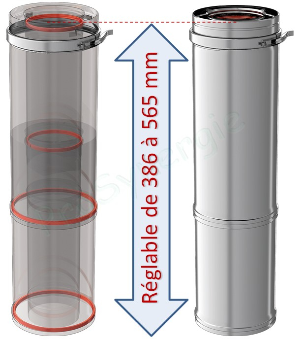 Conduit Télescopique Concentrique BIOX Inox/Inox avec bride et joint