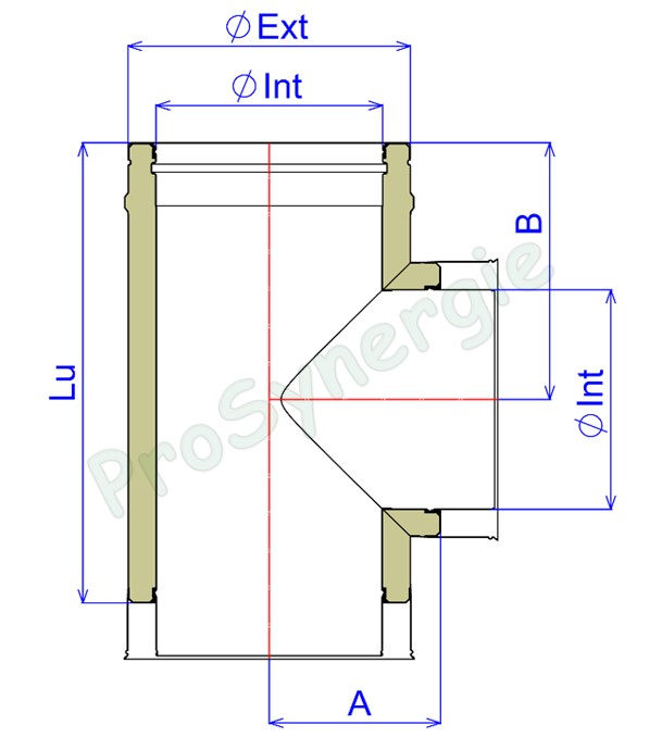 Té 90° Isolé Duoten Int./Ext. = Inox 316 / 304 (longueur 444 mm utile) - Øint/ext 250/300 mm