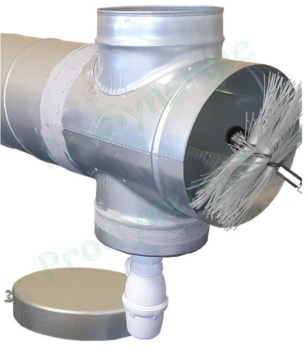 Adaptateur pour échangeur (Puits géothermique) Øext. 200mm avec trappe de visite + siphon de condensat - raccordement réseaux ventilation Ø 160mm