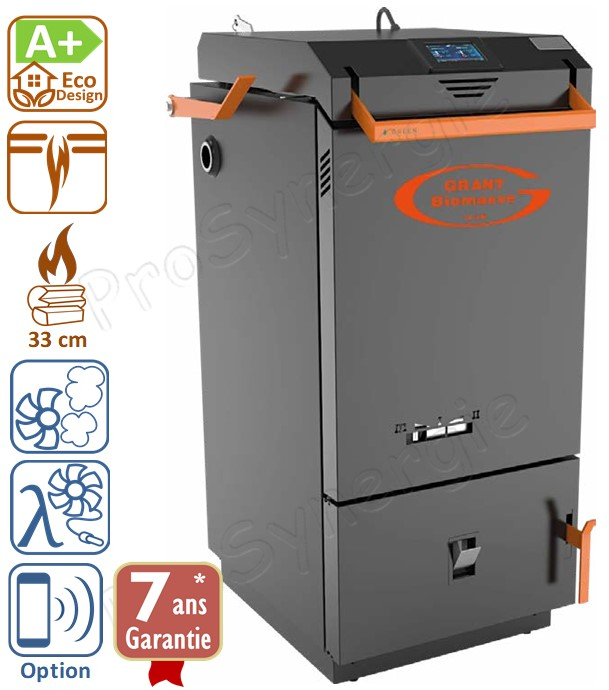 GRANT - Chaudière Bois-bûche 18 kW, Classe A+, sonde lambda (régulation de l´air de combustion), bûches 33 cm, chargement par le haut (1 100 mm)