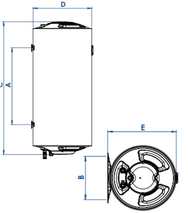 Chauffe eau sanitaire Vertical Mural 200L classe ERP C - mixte électrique 230V 3000W + 1 échangeur Droite 0.80m² - Ø560 & Haut. 1250mm