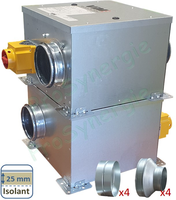 Kit de remplacement Isolé pour motoventilateur VMPH ALDES - 250m3/h à 70Pa (2 caissons KMDT02 isolés 50 mm + adaptateurs Ø150)