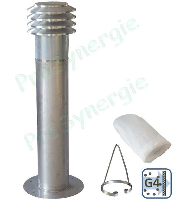 Borne de prise d´air Élégance H=1200mm pour échangeur Øext. 200mm - Inox 304 (Déstockage Chapeau alu ancien modèle) + filtre à poche G4