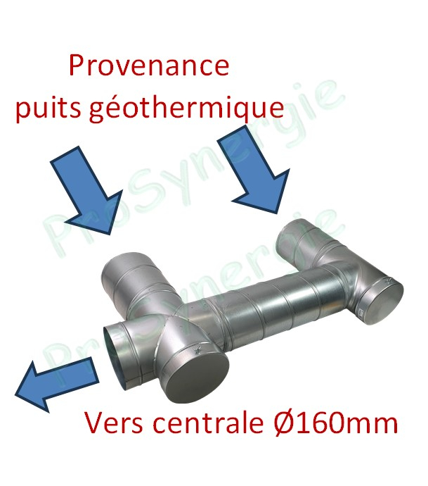 Collecteur de raccordement réversible deux échangeurs Ø 200mm (Puits géothermique) vers réseaux de VMC Ø 200mm
