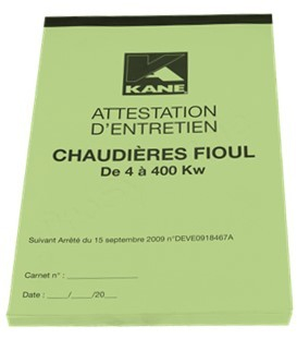 Carnet d´Attestations chaudière fioul 4-400KW