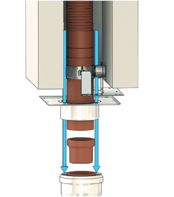 Conduit flexible PVDF Technaflon Ø  60 mm Longueur 10 mètres Avec adaptateur droit thermosoudé 20 cm  Pour raccordement plafond