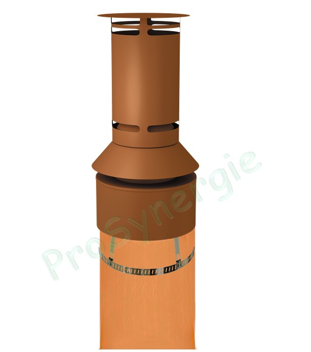 Terminal Mitron C9 pour conduit Technaflon Ø 60 à 100 mm, Finition Noir ou Brun-orangé, hauteur 400 mm, Embase 350x350 mm