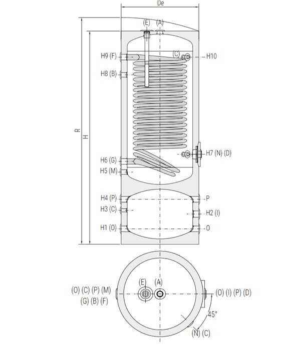 BOLLY® HY - Préparateurs Eau chaude sanitaire 500 litres + 1 échangeur bas 3,9m² spécial PAC 14/20KW acier revêtement ACS Polywarm  avec bouteille de mélange 114 litres isolé classe ERP C - ØxH=750x1910mm