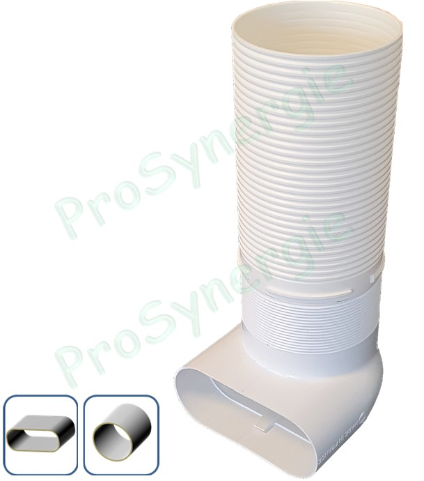 Coude rallongé 90° Vertical Mixte pour bouche Minigaine Aldes - Ventilation (VMC) - Section 40 x 100 mm - Circulaire Ø 80 mm