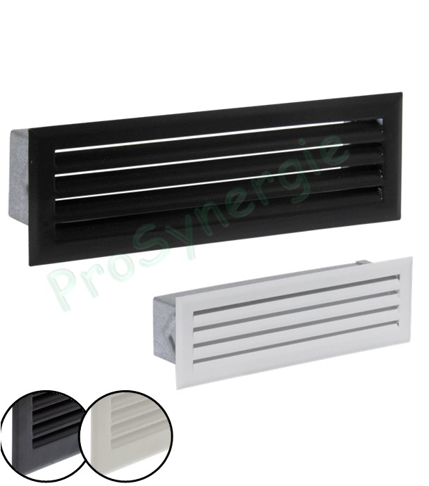 Grille à aillettes avec pré-cadre - Décompression - Diffusion d´air chaud - 195 x 60 mm - Noir
