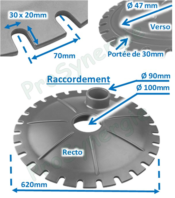 Couvercle Ø 500mm avec 2 connections Ø 100mm pour la conversion d´une cuve fioul enterré en réserve d´eau de pluie