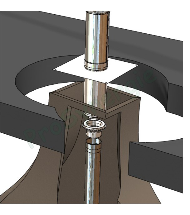 Raccord d´adaptation ´´simple/double´´ Inox 316 laqué Noir (RAL 9005) pour conduit de fumée Isolé Duoten Øint/ext 200/250mm raccord Mâle Ø 200mm (tuyau simple inox ou émail)