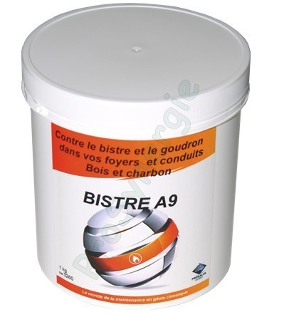 Bistre A9 - Pot de 1 Kg poudre ramonage chimique curatif et préventif (réduction des bistres et goudrons par modification de son état : solide -> friable)