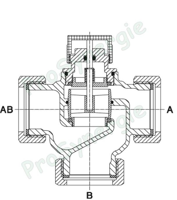 Robinet bronze Tri-CTR (mitigeur inverseur) 3 voies PN16 DN25 (Tête M30 x 1,5) raccordement ØM 1´´1/4