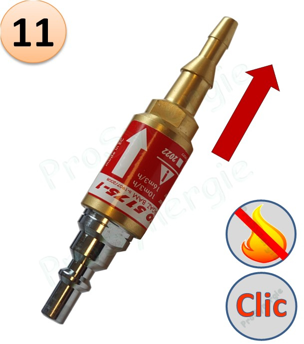 Raccord anti-retour pare flamme SafeGuard 2 - Montage Tuyau - Gaz combustible - Entrée Iso Mâle - Sortie Tuyau 6-10