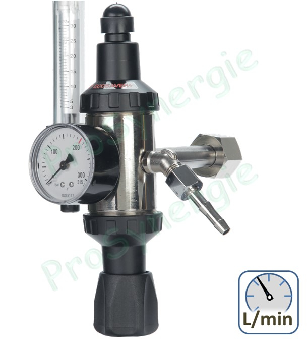 Détendeur de gaz débitlitre Ecosaver+ Amont 200 bars - 30L/min - Raccord entrée W21.8 G1/4 et sortie G 1/4