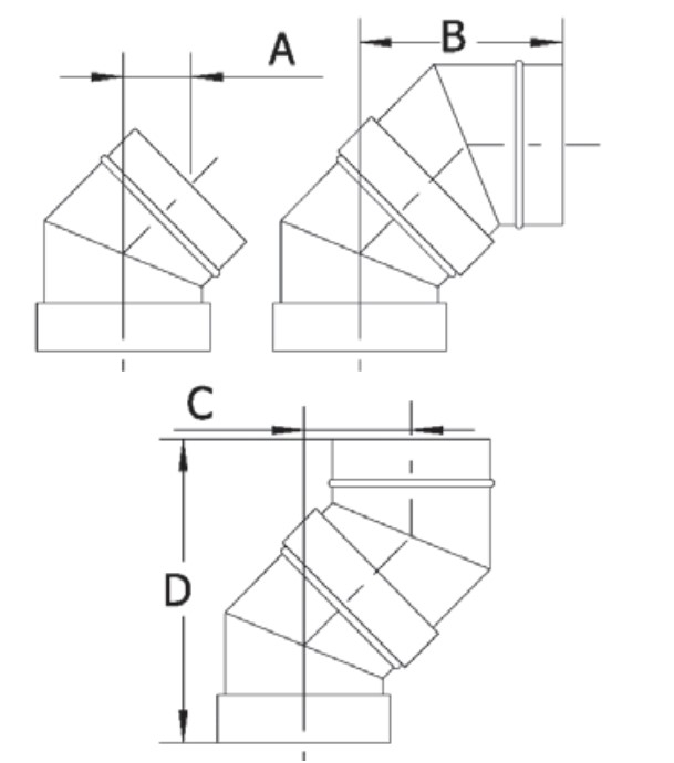 Coudes Fumisterie à 45° (2 secteurs) Rigidten Inox 316 Pro ''condensation'' avec joint - Ø 80 à 200 mm