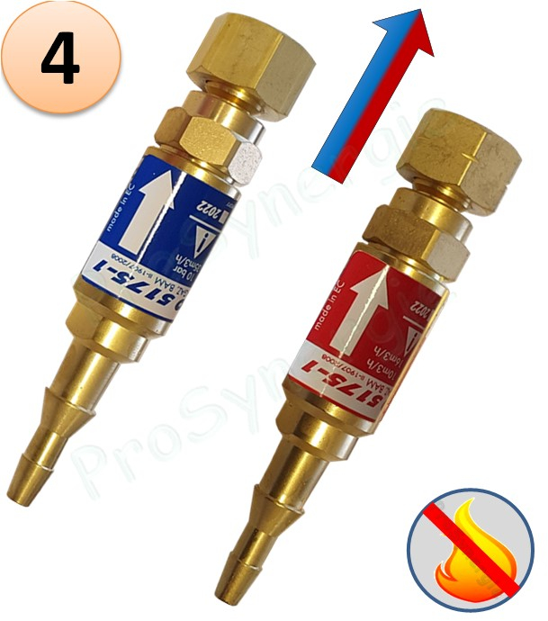 Raccord anti-retour pare flamme SafeGuard 2 - Montage Chalumeau - Paire Oxygène + Gaz combustible - Entrée Tuyau 6-10 - Sortie M12x1 (droite) + M12x1 (gauche)