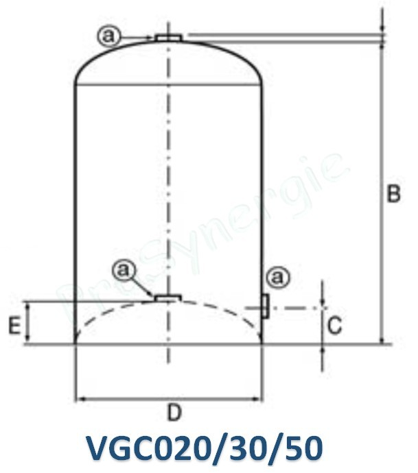 Vase d´expansion ouvert - Tôle Galvanisée Cylindrique 150L - Raccord F Ø 2´´ x 2 -1´´ x 1 - 1´´1/2 x 6