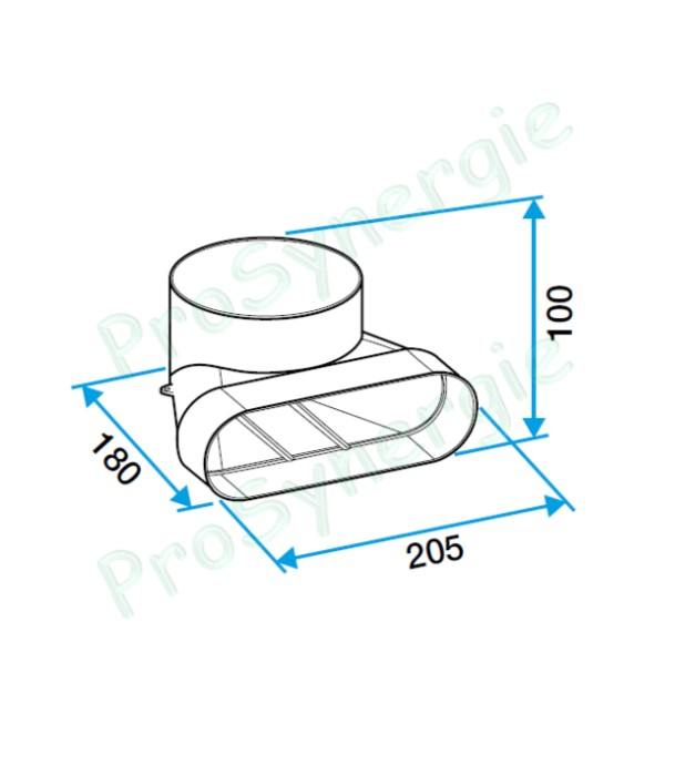 Coude 90° Vertical Mixte pour bouche Minigaine Aldes - Ventilation (VMC) - Section 60 x 200 mm - Circulaire Ø 125 mm