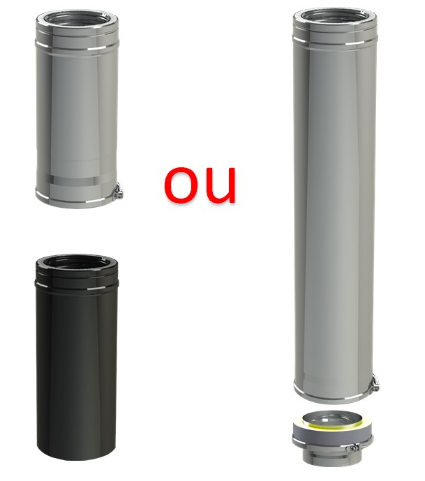 Conduit cheminée intérieur Duoten (Isolé 25 mm), Ø 80 à 250 mm, Noir ou Inox, Raccordement simple ou conduit de finition