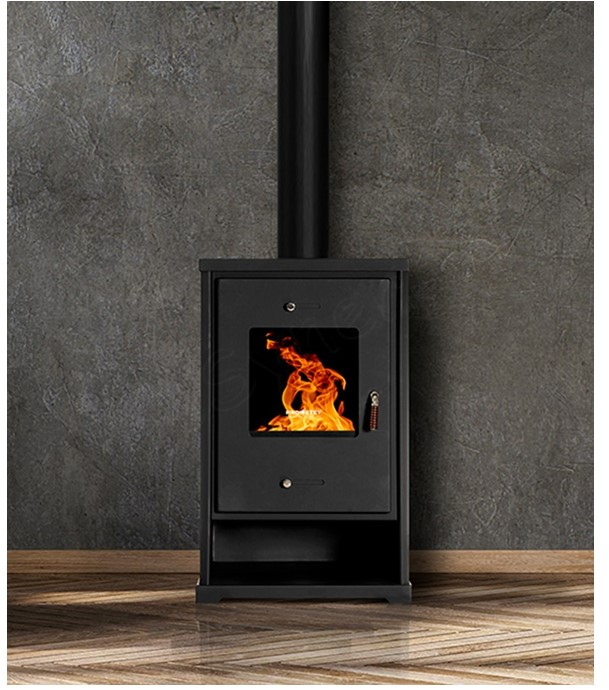 Eko 4 - Poêle à bois ecodesign, classe A+, Puissance nominale 7 kW, Min/Max 4/10 kW, Rendement>82%,  LxPxH = 500x420x790, Noir, Ø conduit de fumées 130 mm