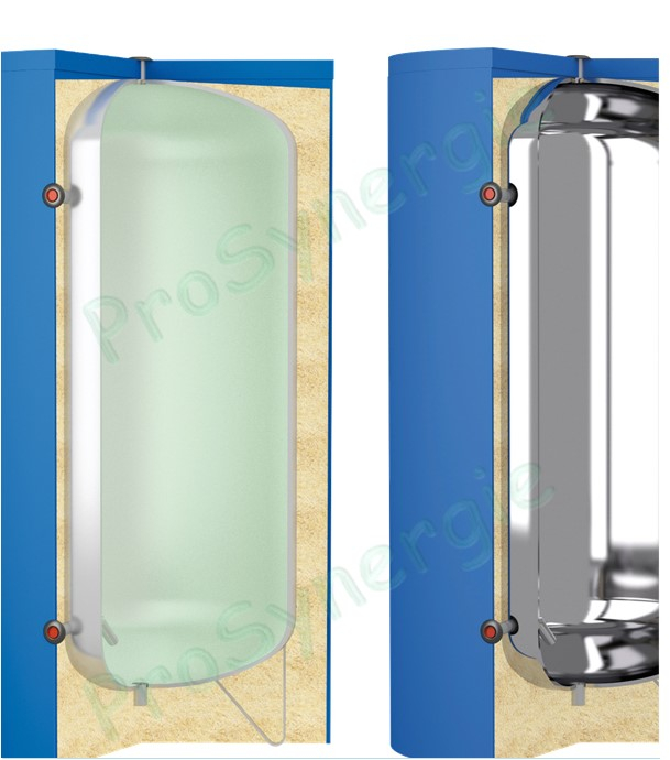 Ballon stockage ECS 300 à 4000 litres (trou d'homme, jaquette amovible) Inox 316L ou acier avec revêtement ACS Polywarm (Isolé M1 ép. 100mm)