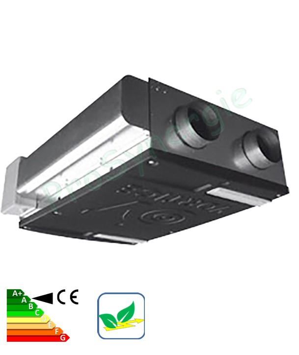 Phantom 200 - VMC Double-flux basse consommation 206 m3/h, en faux-plafond, 4 piquages Ø125 mm, programmable, alimentation 230 V,102 W max., trois vitesses de fonctionnement