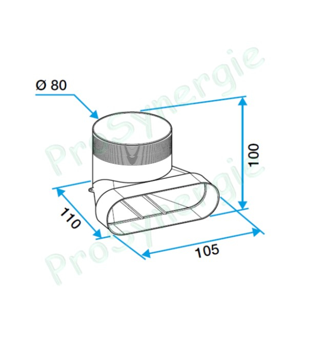 Coude 90° Vertical Mixte pour bouche Minigaine Aldes - Ventilation (VMC) - Section 40 x 100 mm - Circulaire Ø  80 mm