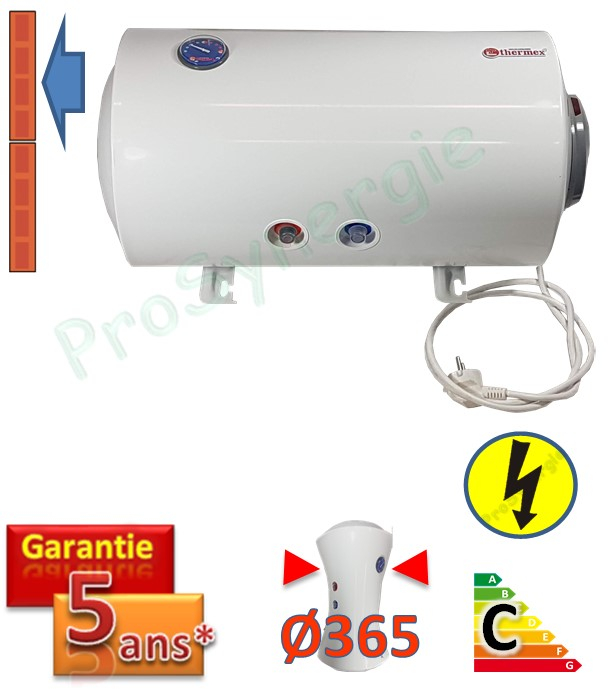 SLIM Champion 50L - Ballon d´eau chaude sanitaire (Chauffe-eau) Horizontal mural électrique 1.5KW 230V - Ø365x378 & Long. 753mm