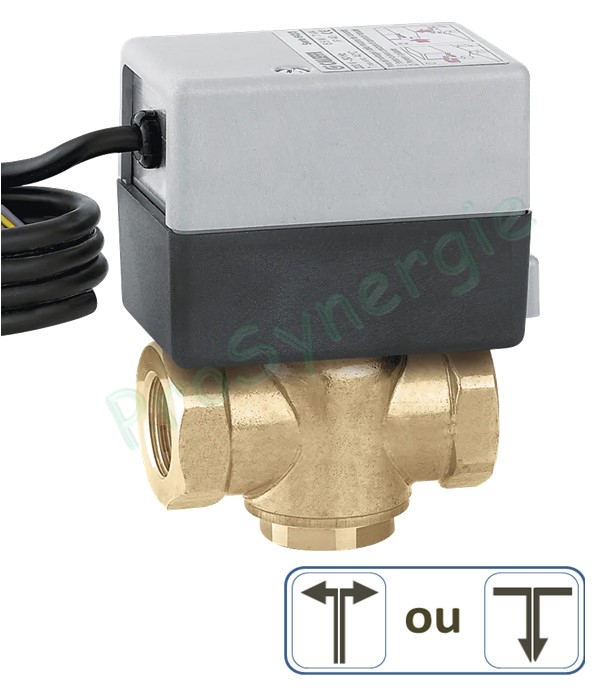 Vanne directionnelle Z-One à clapet retour par ressort + contact auxiliaire - 3 Voies - Raccord Ø 3/4  F