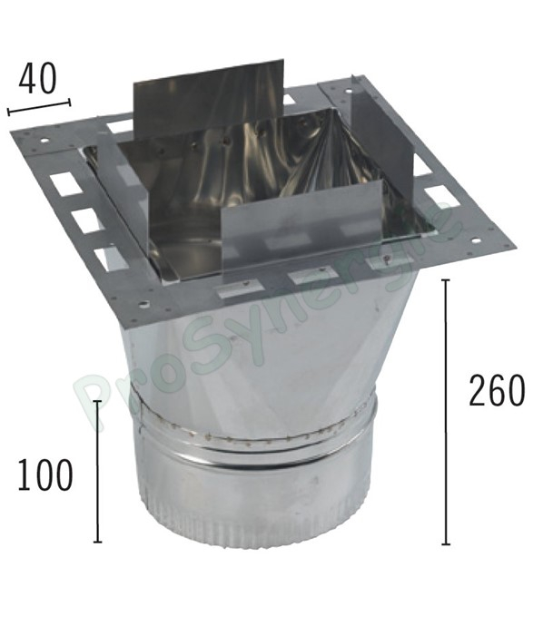 RCH - Adaptateur Inox 316 de bas de boisseaux maçonné carré 20x20cm pour un raccordement circulaire Ø mâle 153 mm
