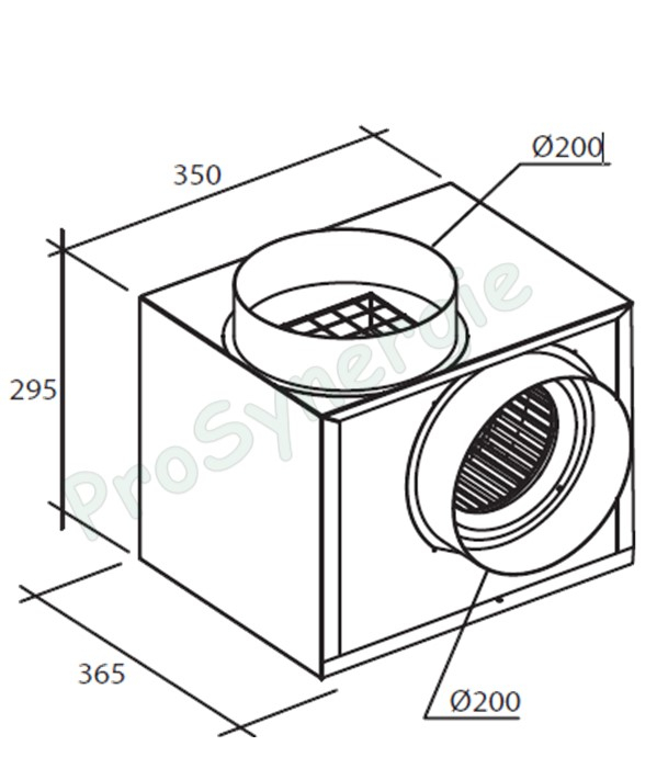 Caisson d´extraction CVD 600 1 vitesse C4 Int.Proxi + sans Dépressostat - LxlxH = 350x365x295mm - raccordement 90° Ø200mm